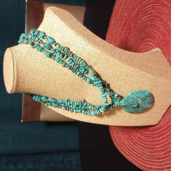 Vintage Genuine Turquoise Multi Strand Disc Necklace Stamped 925 - Picture 4 of 9